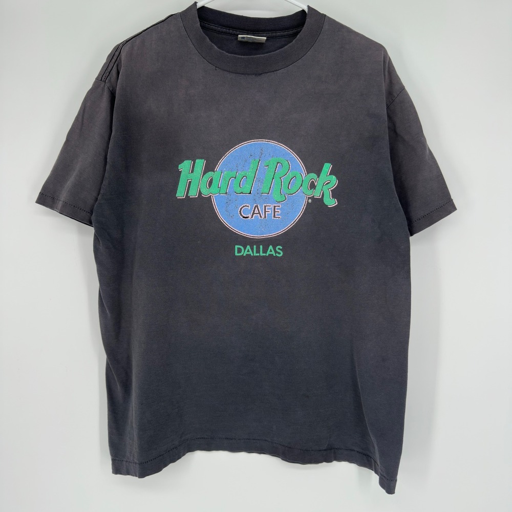 Vintage 90s Hard Rock Cafe Dallas T-Shirt Faded Black Single Stitch XL Made USA